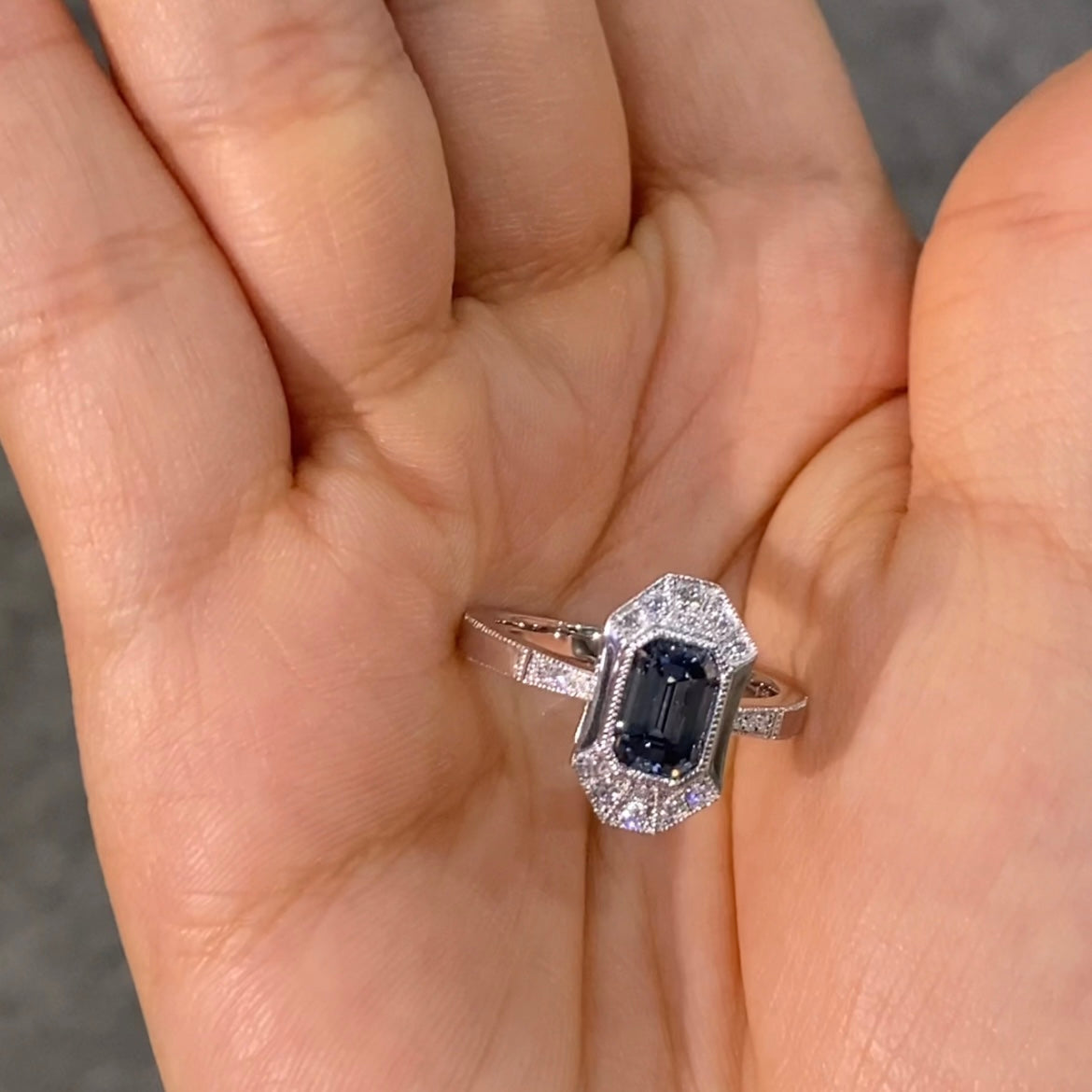 ANSTER Jewelry Platinum PT950 Ring 1ct VS2 Fancy Blue Lab Grown Diamond Ring with IGI