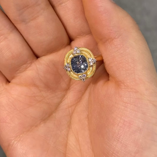 ANSTER Jewelry 18K Gold Ring VVS2 Lab Grown Blue Diamond Ring with IGI