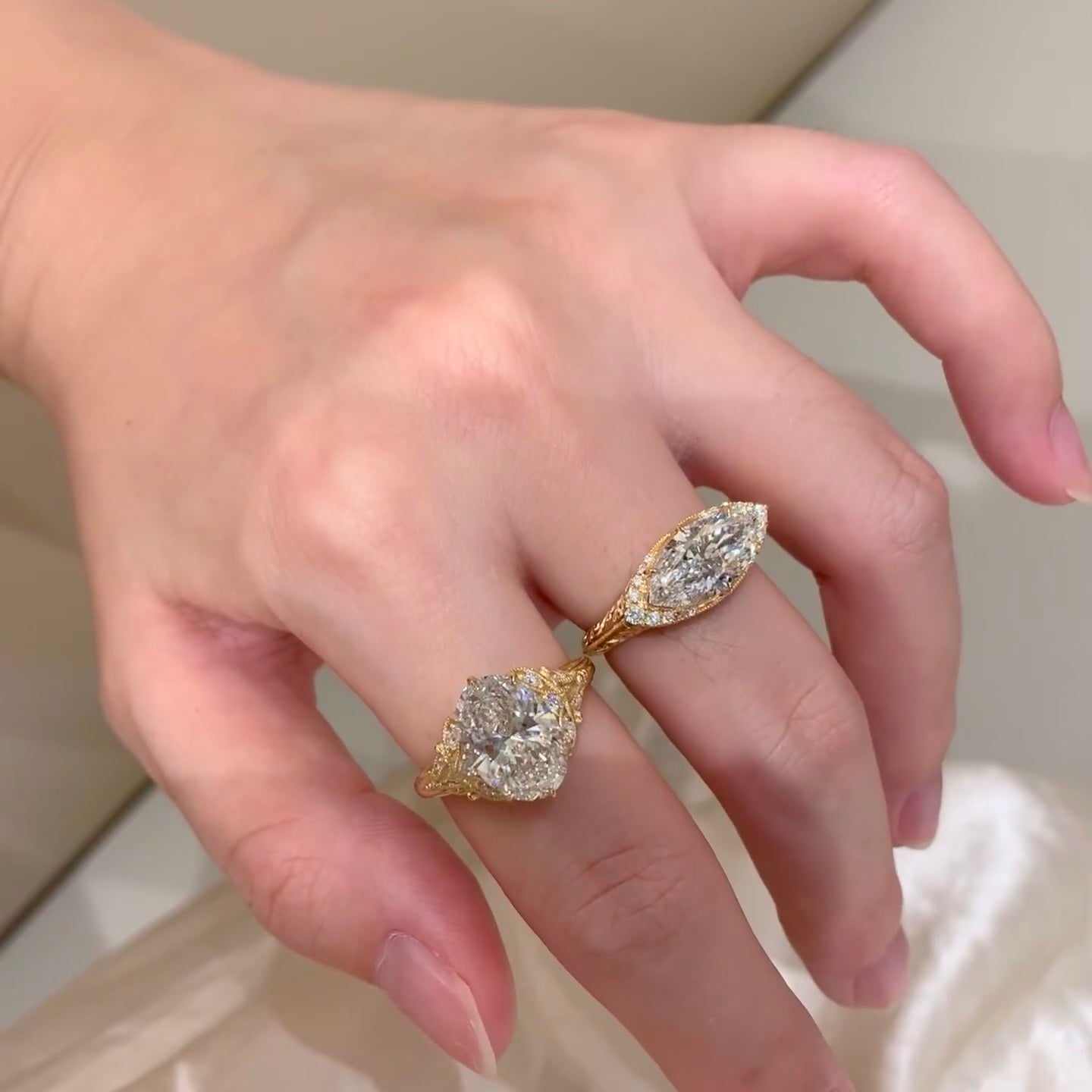ANSTER Jewelry Anel de diamante ético feito à mão em ouro 18K com lapidação pera cultivado em laboratório
