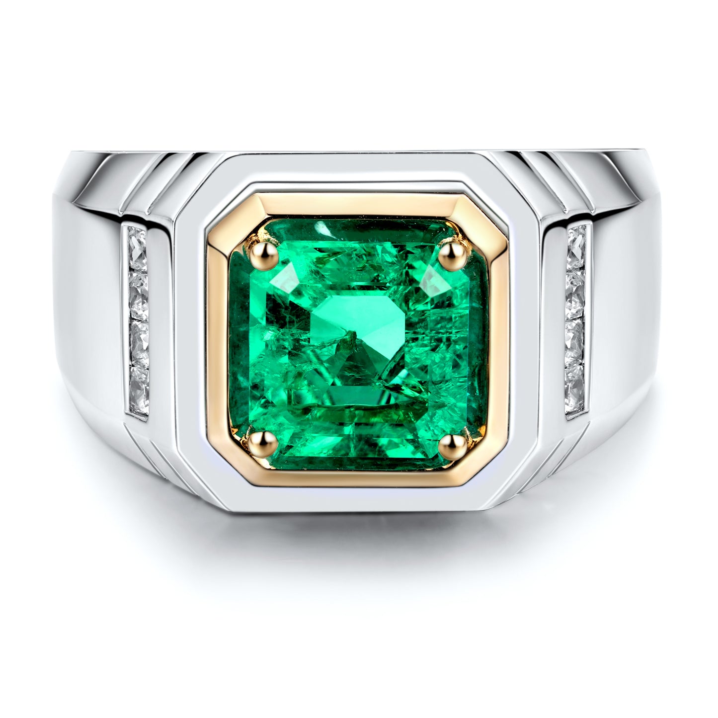 ANSTER JEWELRY 3.5 CT Asscher Cut PT950 Platinum Fancy Yellow Lab Grown Diamond Men Ring