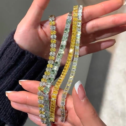 ANSTER Platinum Jewelry PT950 Fancy Lab Grown Diamond Tennis Bracelet with IGI