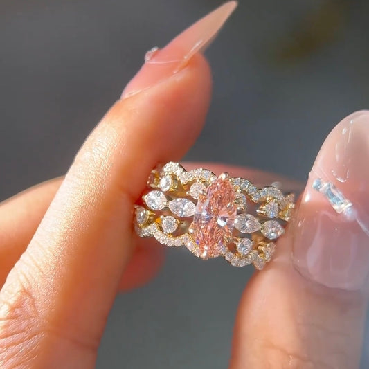 ANSTER 18K Gold Jewelry 1ct IGI VS2 VVS1 Fancy Pink Lab Grown Diamond Ring Sets