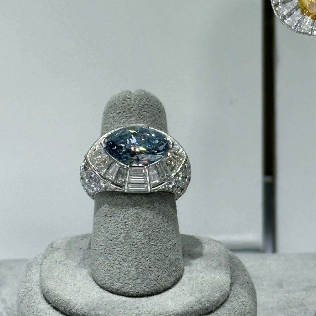 ANSTER Platinum Jewelry PT950 Ring 4.39ct VVS Fancy Blue Lab Grown Diamond Ring with IGI