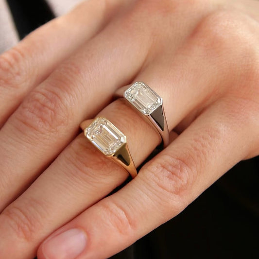 ANSTER 18K Gold Jewelry 1ct VS2 VVS1 Emerald Cut Lab Grown Diamond Men Ring with IGI