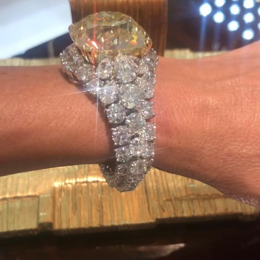 ANSTER 10K Gold Luxury Jewelry 107.47ct Fancy Yellow Lab Grown Diamonds Bangle with IGI