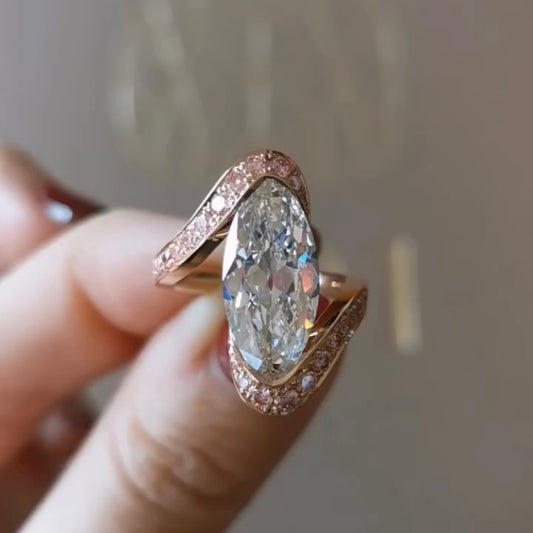 ANSTER Gold Jewelry 18K Rose Gold Ring 5ct CVD Fancy Lab Grown Diamond Ring with IGI