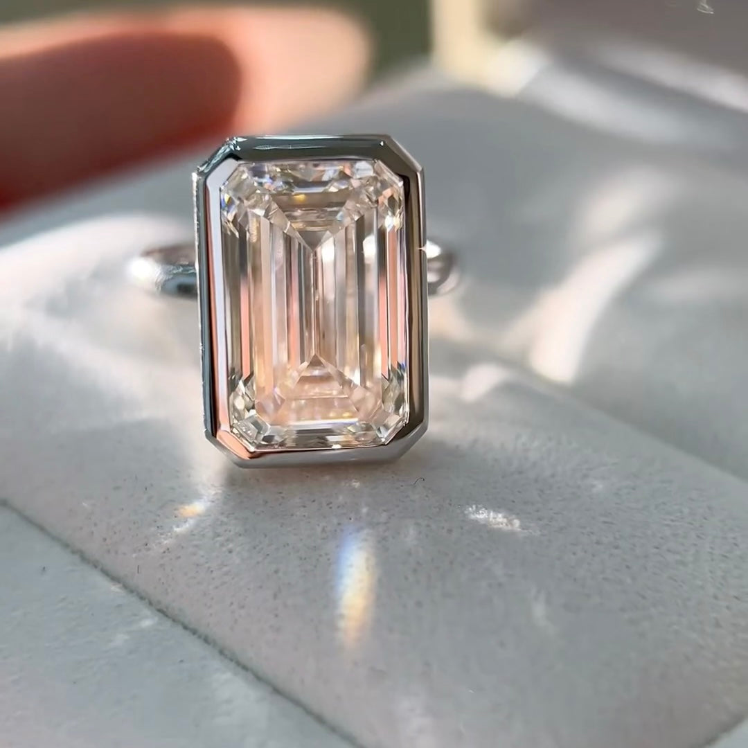 ANSTER Jewelry Platinum PT950 IGI 10ct Emerald Cut Lab Grown Diamond Ring