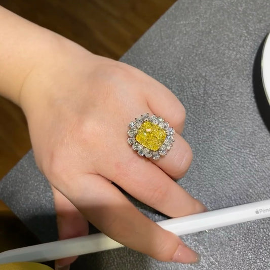 ANSTER Jewelry IGI Platinum PT950 10ct Asscher Cut Yellow Lab Grown Diamond Ring