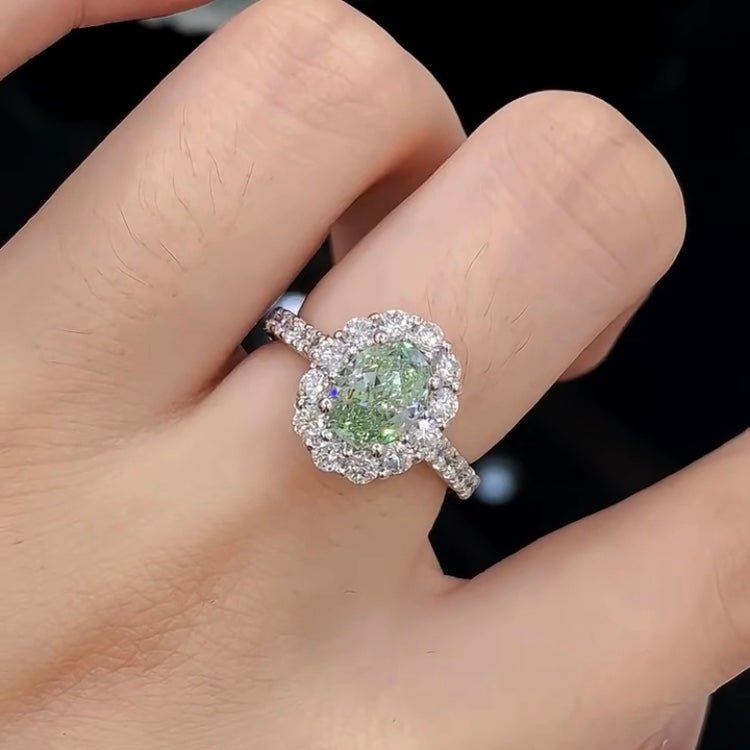 ANSTER Platinum Jewelry PT950 Ring 1.36ct VVS2 Fancy Green Lab Grown Diamond Ring with IGI
