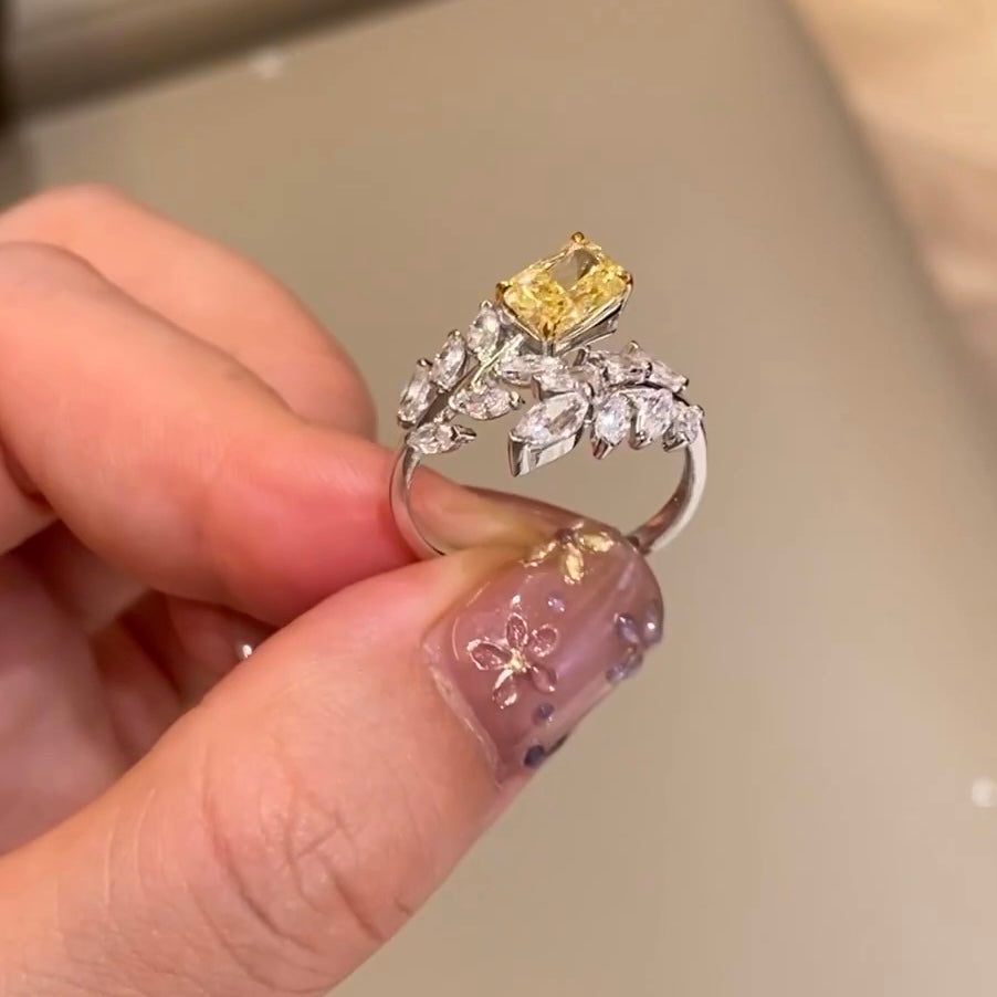 ANSTER Jewelry Platinum PT950 Ring 1ct VVS Fancy Lab Grown Diamond Rin ...