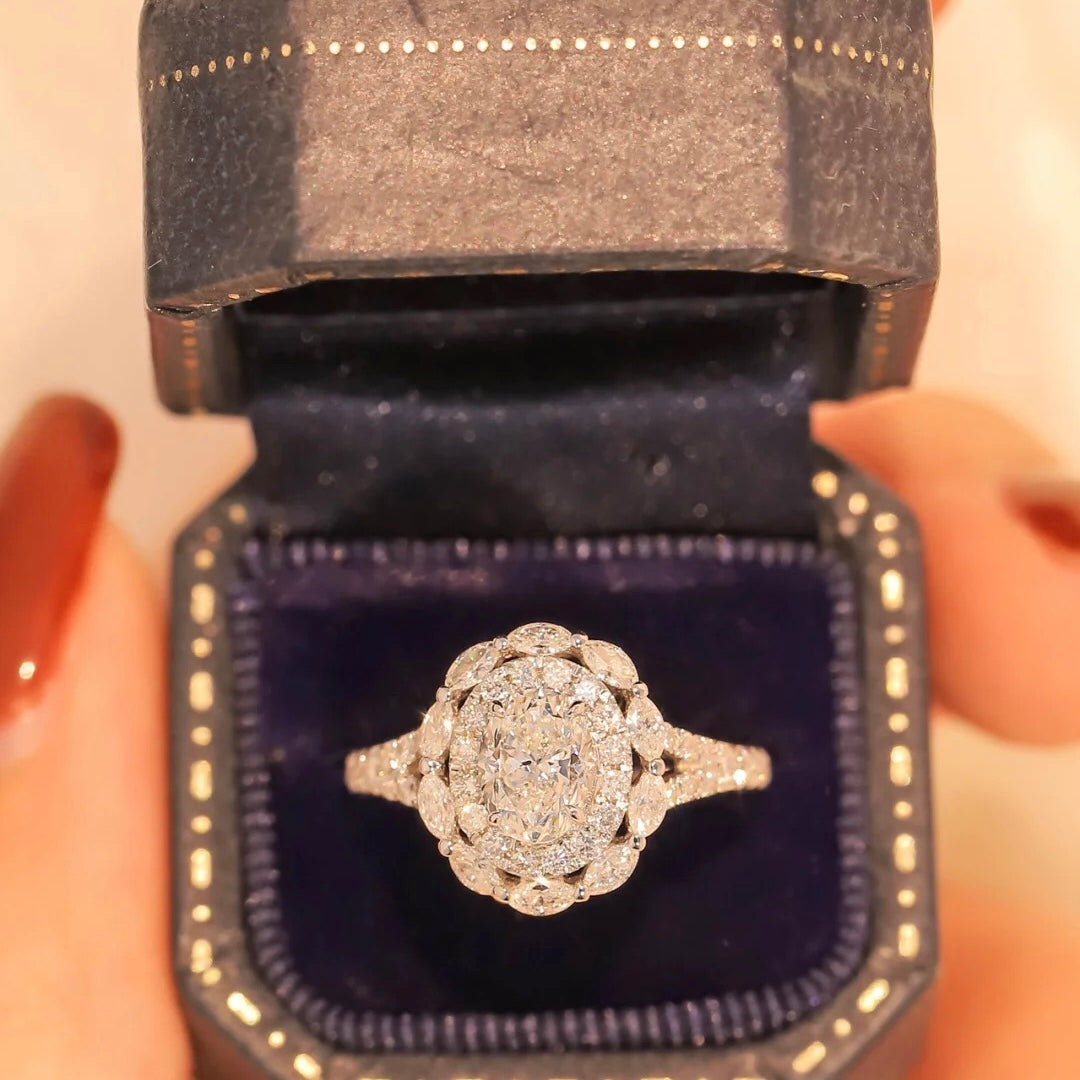 ANSTER Jewelry Anel de diamante ético feito à mão em ouro 18K com lapidação pera cultivado em laboratório