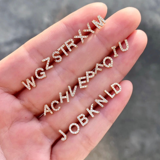 ANSTER Custom Fashion Jewelry 26 Initial Letter Stud Earrings 9K/10K/14K/18K Gold Jewelry