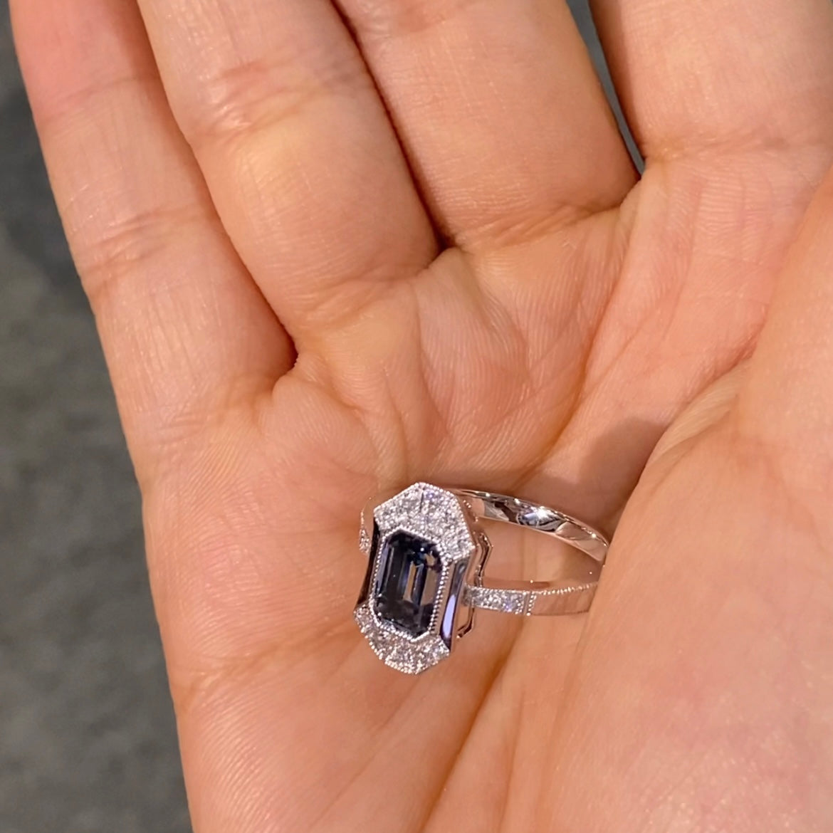 ANSTER Jewelry Platinum PT950 Ring 1ct VS2 Fancy Blue Lab Grown Diamond Ring with IGI
