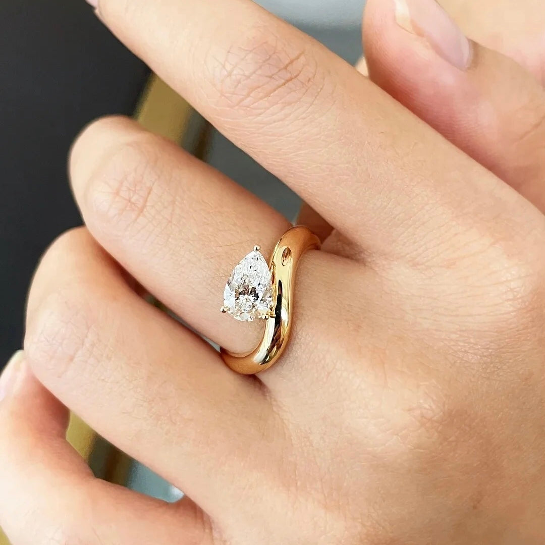 ANSTER Jewelry 18K Gold Ring 2ct VVS2 CVD Lab Grown Diamond Ring with IGI