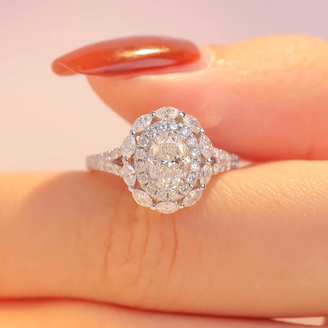 ANSTER Jewelry Anel de diamante ético feito à mão em ouro 18K com lapidação pera cultivado em laboratório