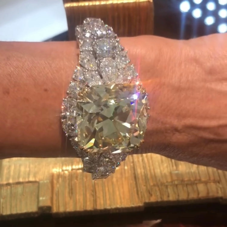 ANSTER 10K Gold Luxury Jewelry 107.47ct Fancy Yellow Lab Grown Diamonds Bangle with IGI