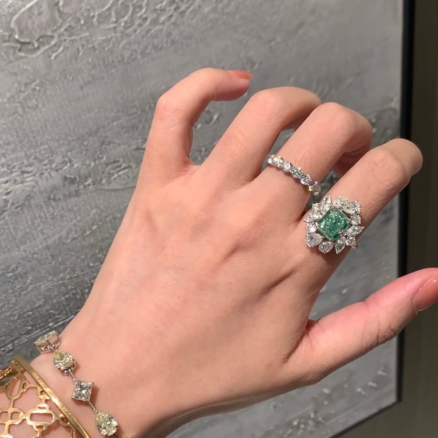 ANSTER Platinum Jewelry PT950 Ring 3ct VS1 Fancy Green Lab Grown Diamond Ring with IGI
