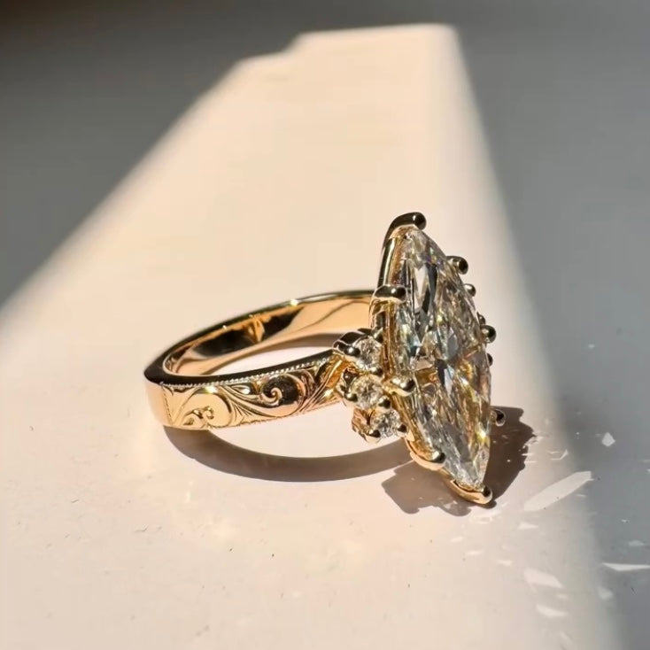ANSTER Jewelry 18K Gold 5ct Marquise Cut Lab Grown Diamond Ring with IGI