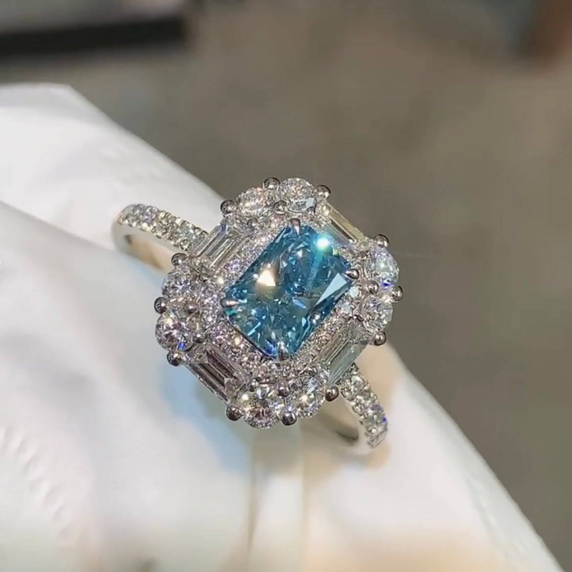 ANSTER Platinum Jewelry IGI VVS2 3ct Blue lab Grown Diamond Ring PT950 Ring