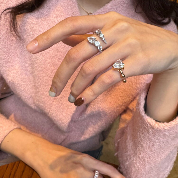 ANSTER Jewelry Anel de diamante ético feito à mão em ouro 18K com lapidação pera cultivado em laboratório