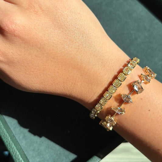 ANSTER Jewelry 18K Gold Fancy Yellow Lab Grown Diamond Bracelet Chain with IGI