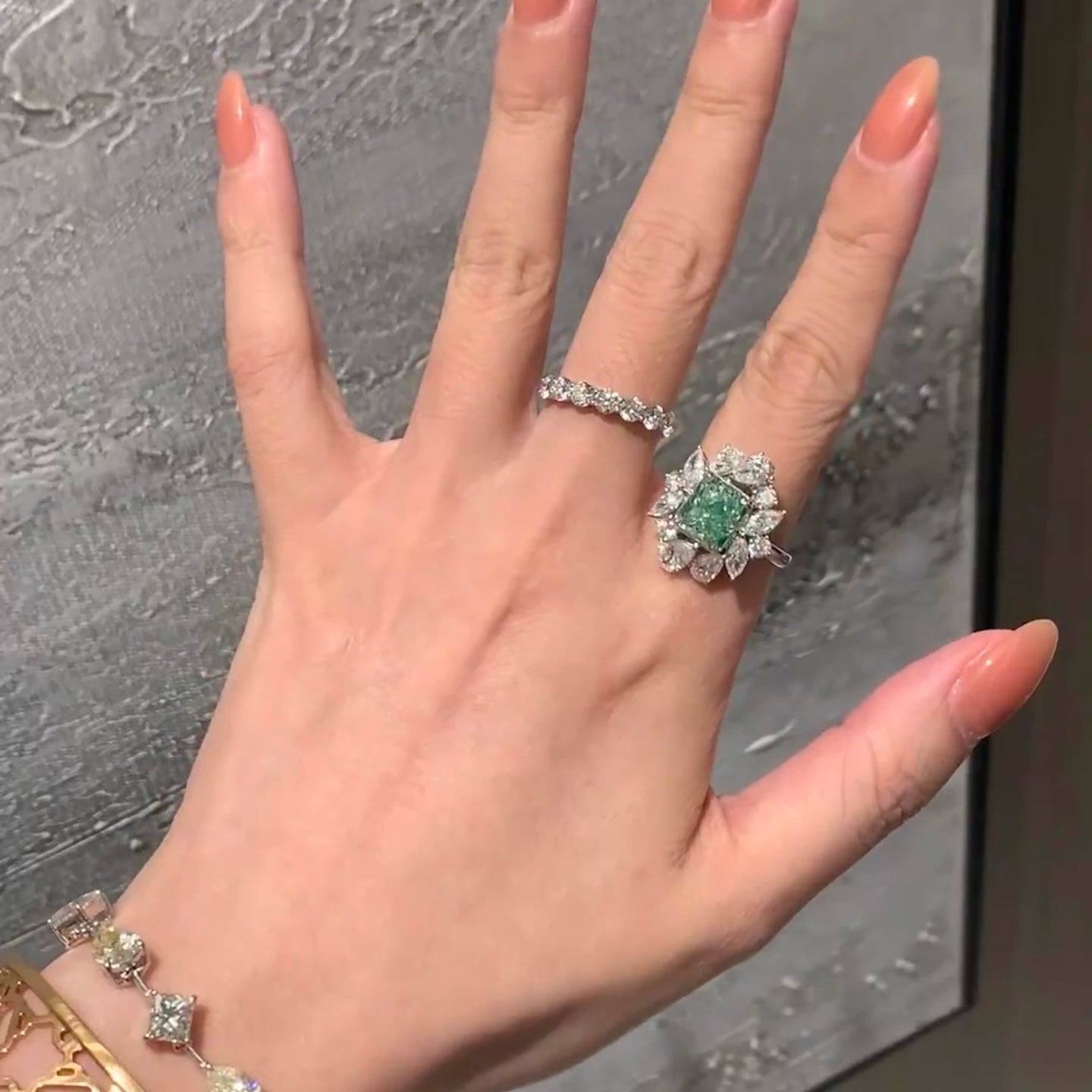 ANSTER Platinum Jewelry PT950 Ring 3ct VS1 Fancy Green Lab Grown Diamond Ring with IGI