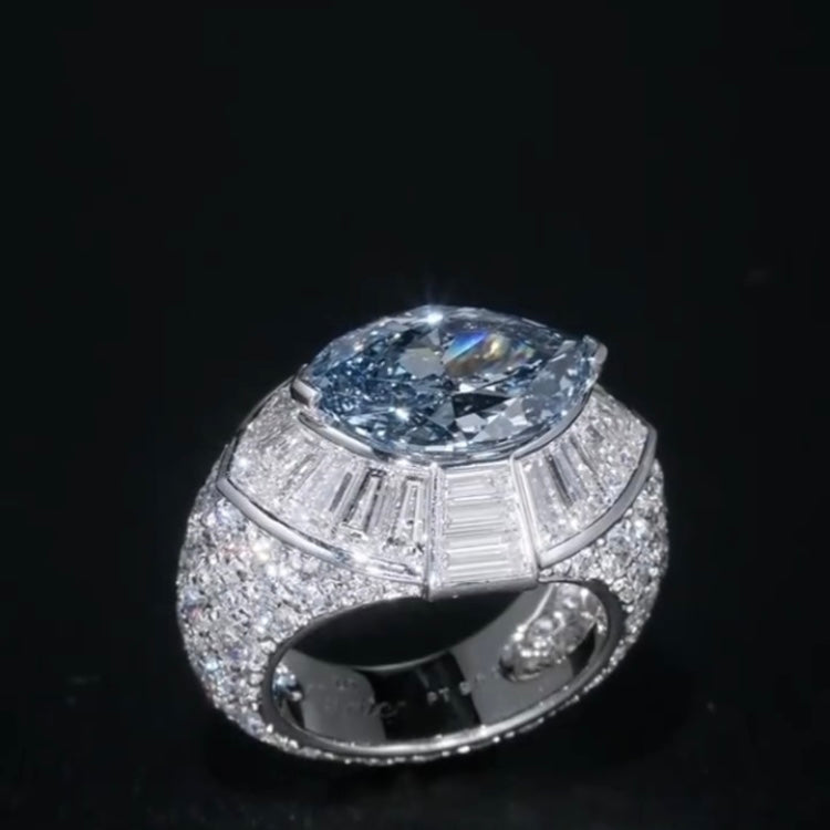 ANSTER Platinum Jewelry PT950 Ring 4.39ct VVS Fancy Blue Lab Grown Diamond Ring with IGI