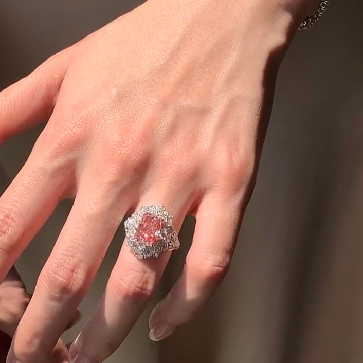 ANSTER Platinum Jewelry PT950 Ring 3ct VVS2 CVD Fancy Lab Grown Diamond Ring with IGI