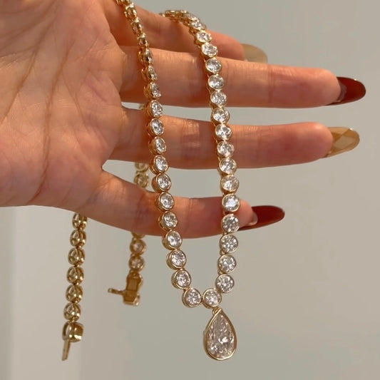 ANSTER 10/14/18K Gold Jewelry Lab Grown Diamond Necklace Chain with IGI