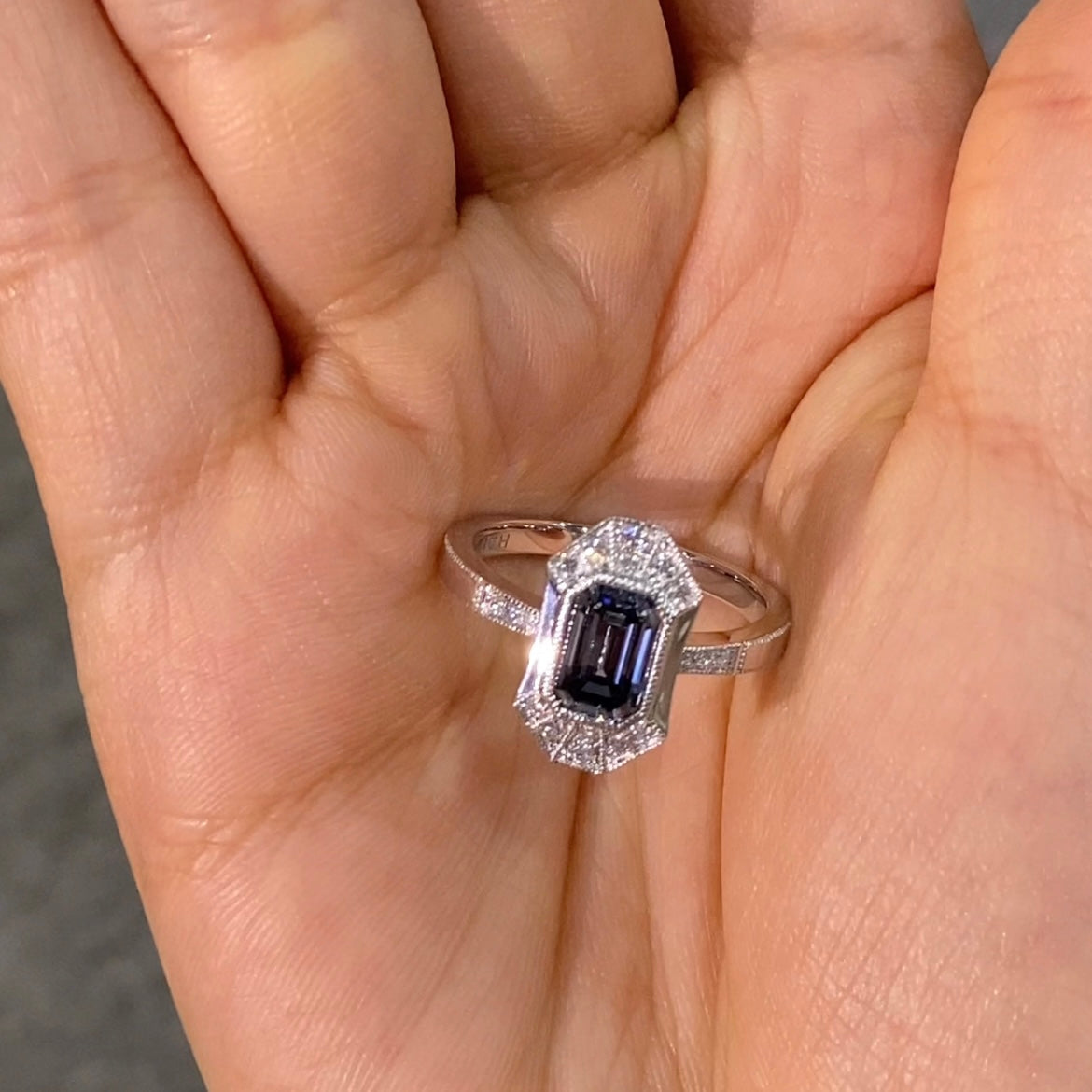 ANSTER Jewelry Platinum PT950 Ring 1ct VS2 Fancy Blue Lab Grown Diamond Ring with IGI
