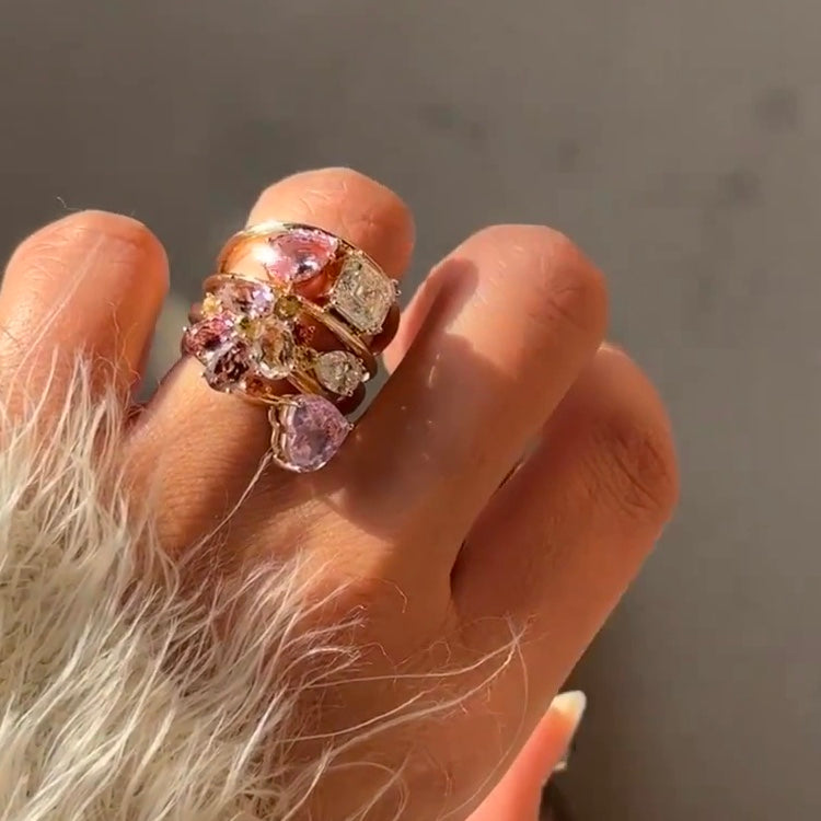 ANSTER Jewelry 18K Gold Ring VVS2 CVD Fancy Lab Grown Diamond Ring sets with IGI