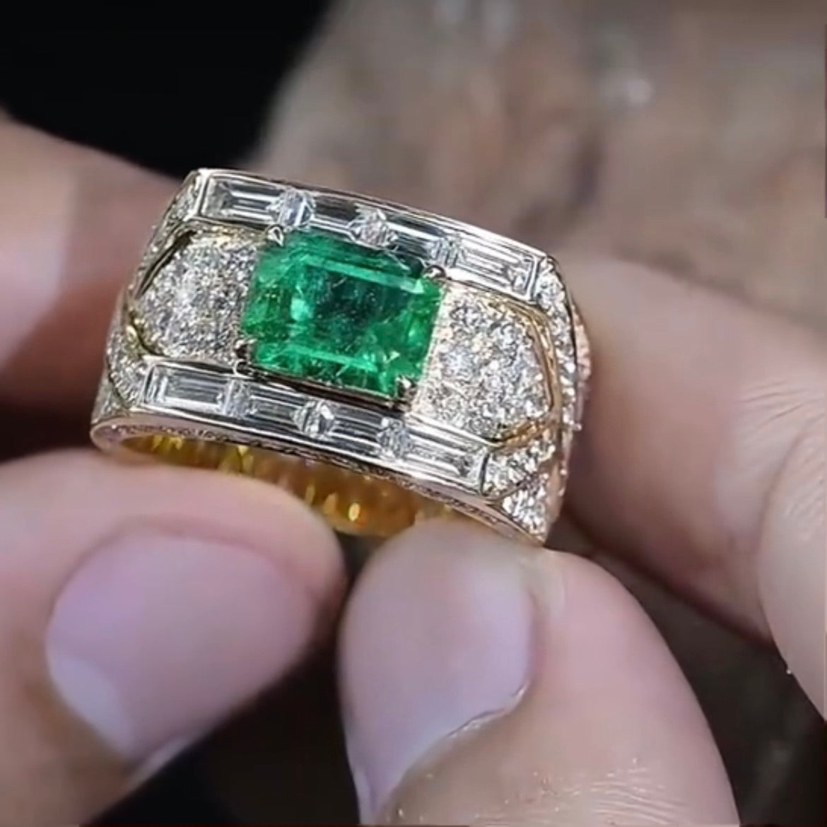 ANSTER Jewelry Customize 18K Gold Ring 2ct Lab Grown Emerald Men Ring