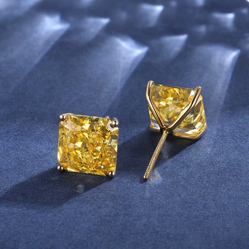 ANSTER Jewelry 18K Gold IGI 6ct Square Cut Lab Grown Yellow Diamond Earrings