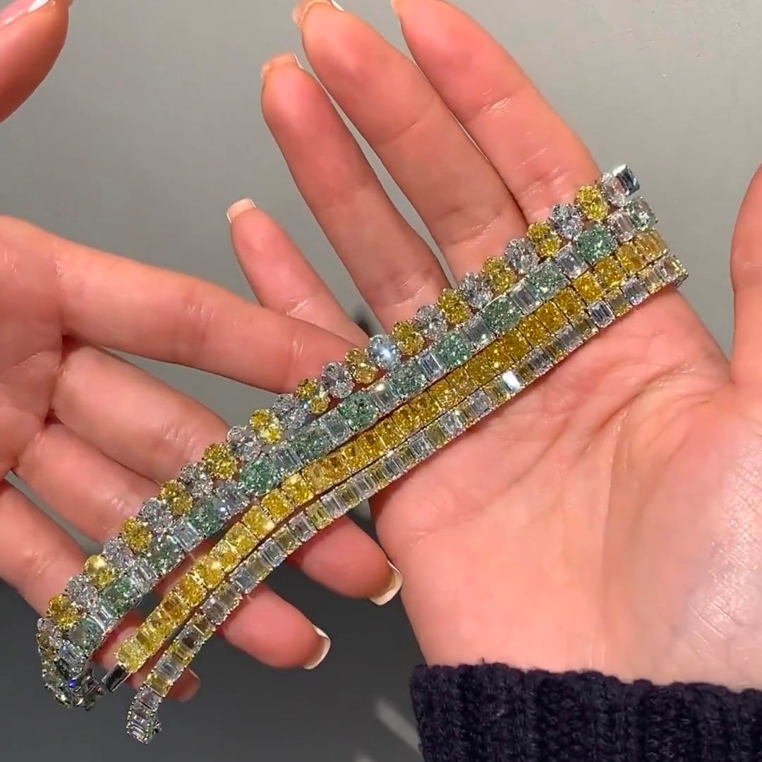 ANSTER Platinum Jewelry PT950 Fancy Lab Grown Diamond Tennis Bracelet with IGI