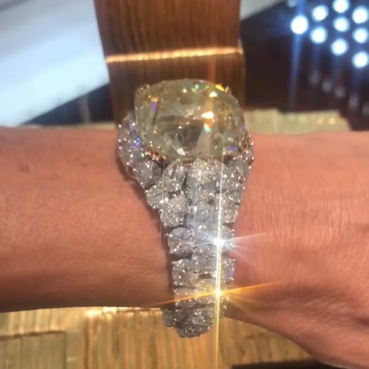 ANSTER 10K Gold Luxury Jewelry 107.47ct Fancy Yellow Lab Grown Diamonds Bangle with IGI