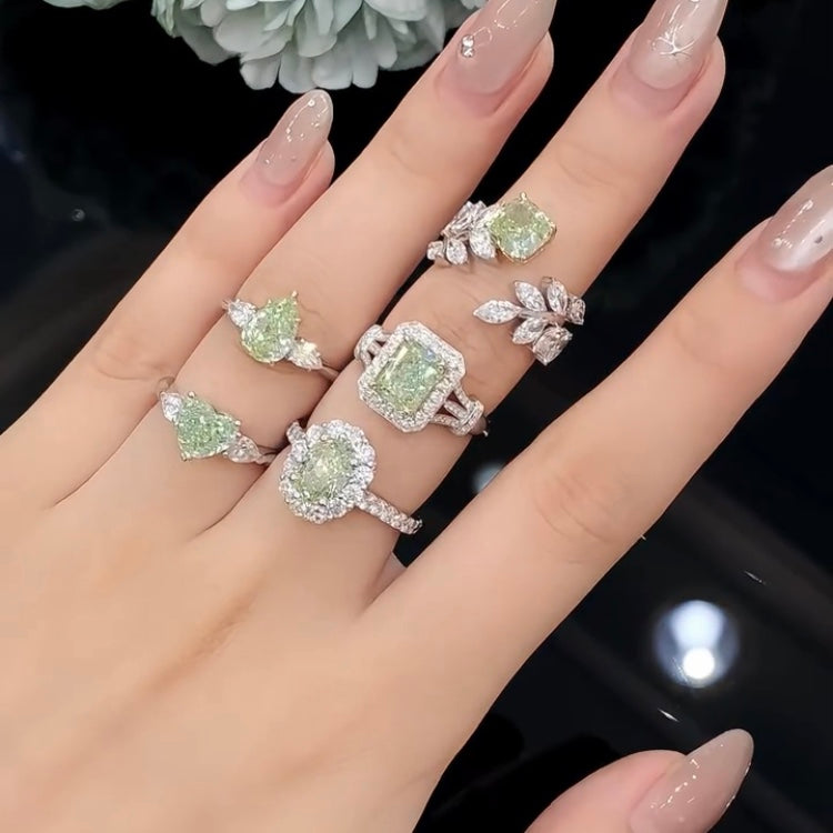 ANSTER Platinum Jewelry PT950 Ring 1.36ct VVS2 Fancy Green Lab Grown Diamond Ring with IGI