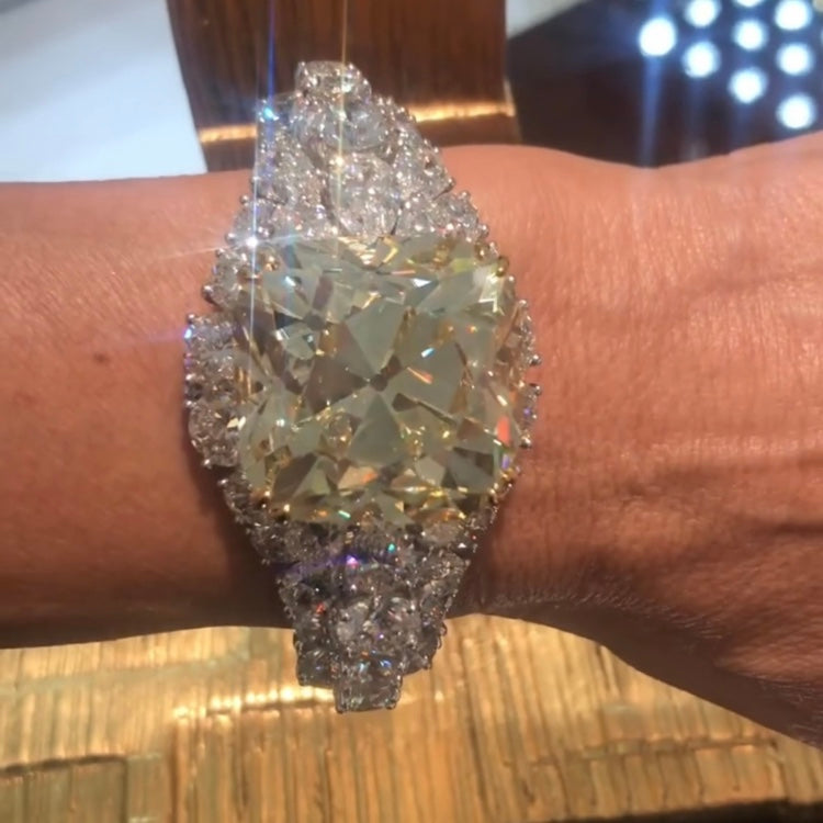ANSTER 10K Gold Luxury Jewelry 107.47ct Fancy Yellow Lab Grown Diamonds Bangle with IGI