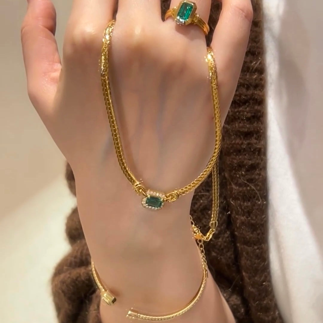 ANSTER 18K Gold Jewelry Sets 4ct Lab Grown Emerald Jewelry Sets with GIA