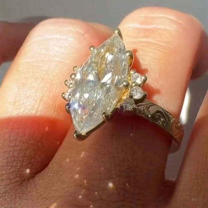 ANSTER Jewelry 18K Gold 5ct Marquise Cut Lab Grown Diamond Ring with IGI