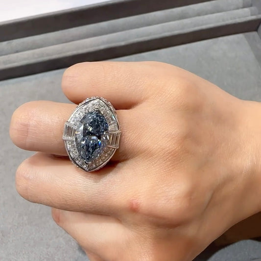 ANSTER Platinum Jewelry PT950 Ring 4.39ct VVS Fancy Blue Lab Grown Diamond Ring with IGI