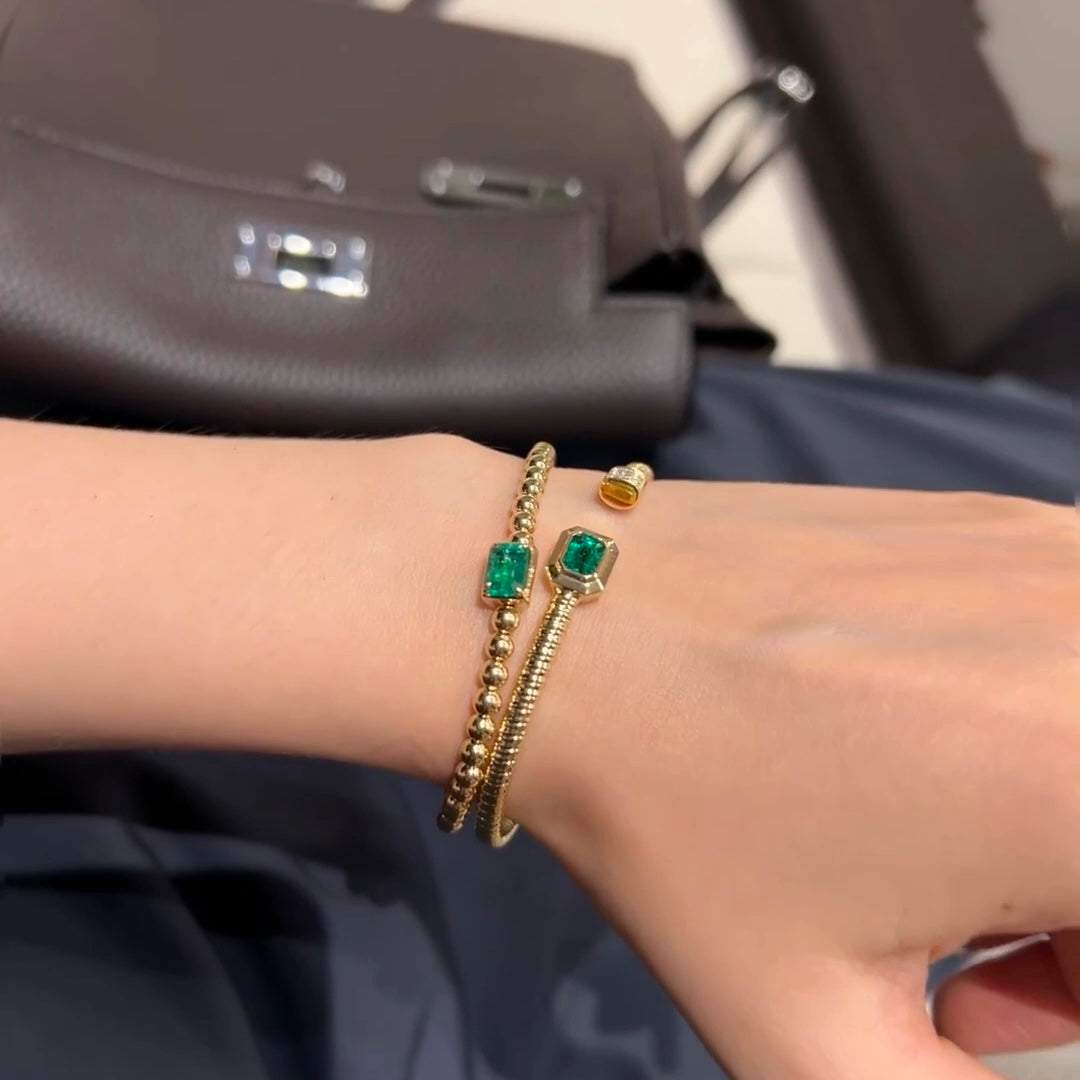ANSTER 18K Gold Jewelry 4ct Lab Grown Emerald Bangle with GIA