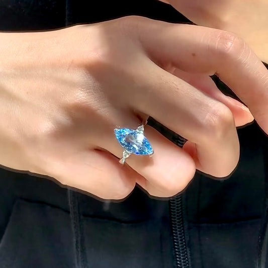 ANSTER Platinum Jewelry PT950 Ring 3ct Fancy Blue Lab Grown Diamond Engagement Ring with IGI