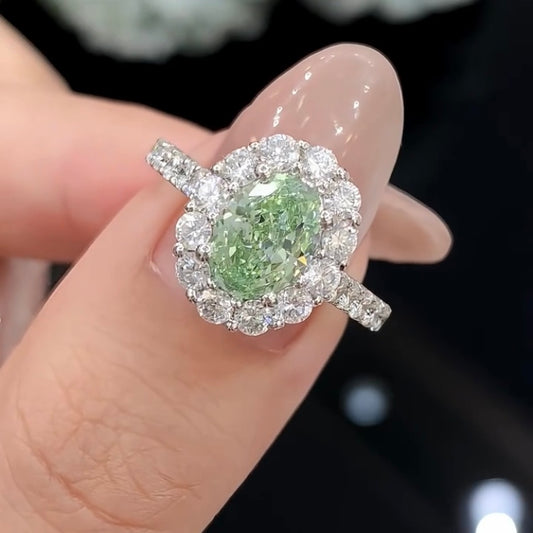 ANSTER Platinum Jewelry PT950 Ring 1.36ct VVS2 Fancy Green Lab Grown Diamond Ring with IGI