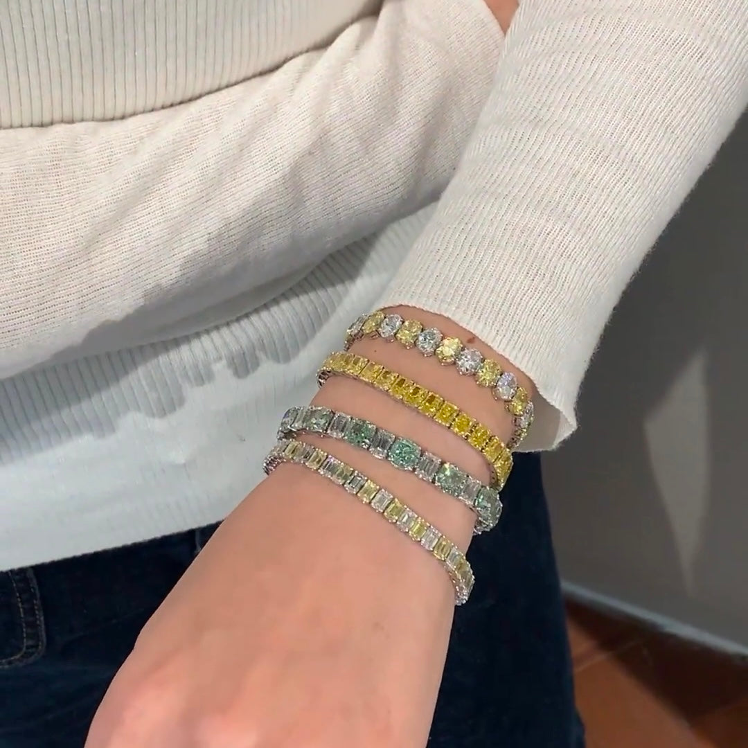 ANSTER Platinum Jewelry PT950 Fancy Lab Grown Diamond Tennis Bracelet with IGI