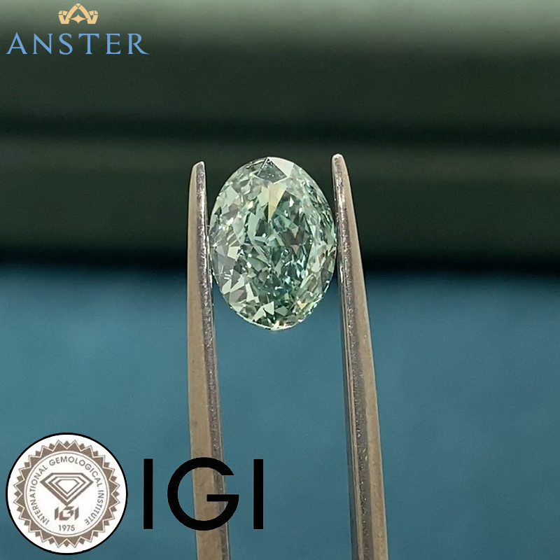 ANSTER Platinum Jewelry PT950 Ring 1.36ct VVS2 Fancy Green Lab Grown Diamond Ring with IGI