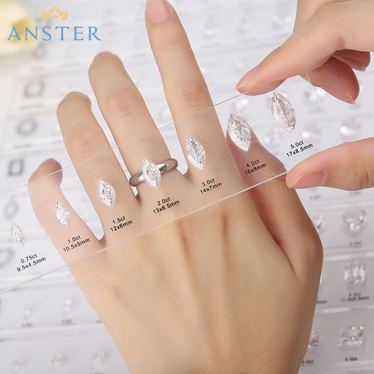 ANSTER JEWELRY Gemstone Shape Chart with Ring Jewelry Tools Cubic Zirconia Diamond Ring Size Comparison Chart with Box