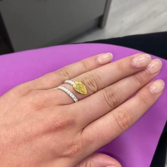 ANSTER 18K Gold Jewelry 3ct VVS2 CVD Pear Cut Fancy Yellow Lab Grown Diamond Ring with IGI