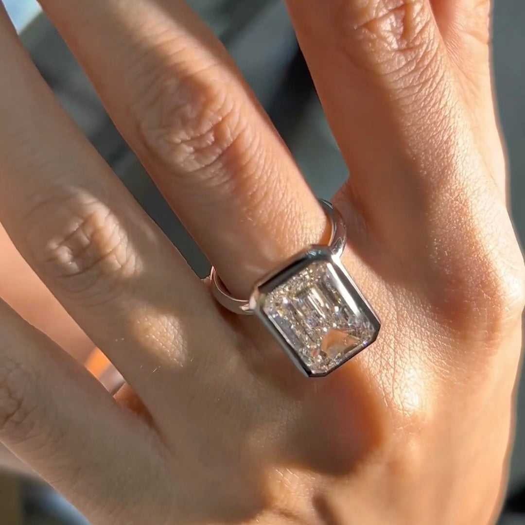 ANSTER Jewelry Platinum PT950 IGI 10ct Emerald Cut Lab Grown Diamond Ring