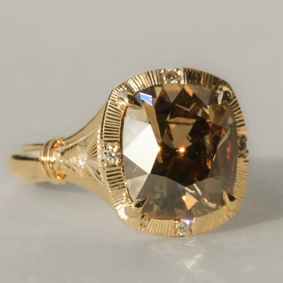 ANSTER Jewelry 18K Gold 5ct Fancy Brown Lab Grown Diamond Ring with IGI