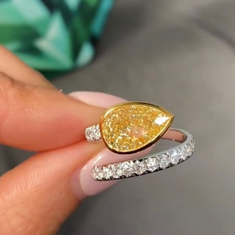ANSTER 18K Gold Jewelry 3ct VVS2 CVD Pear Cut Fancy Yellow Lab Grown Diamond Ring with IGI